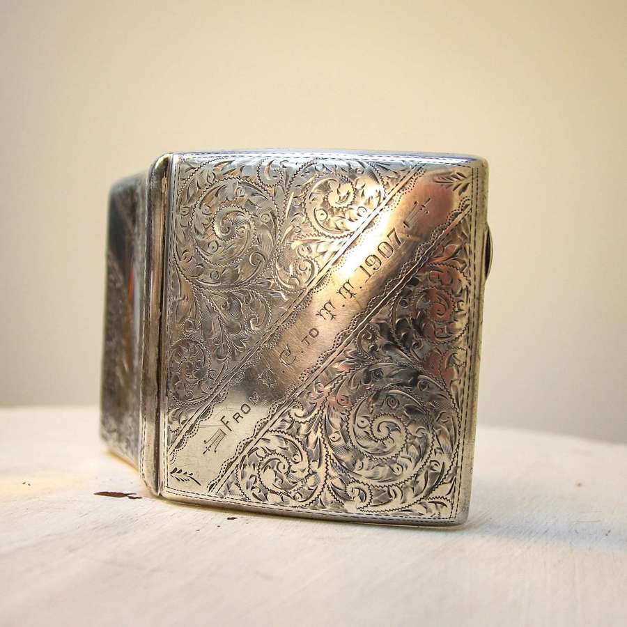 Silver Edwardian Edward VII Cigarette Case Engraved FC to TT in 1907