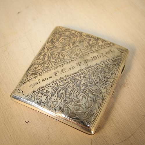 Silver Edwardian Edward VII Cigarette Case Engraved FC to TT in 1907