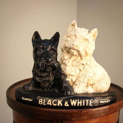 Black and White Terrier Whisky Advertising Bar Ornament- Ceramic/Chalk