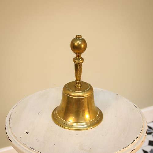 Victorian Style Brass School Bell, Engraved Brass Handle