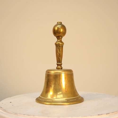 Victorian Style Brass School Bell, Engraved Brass Handle