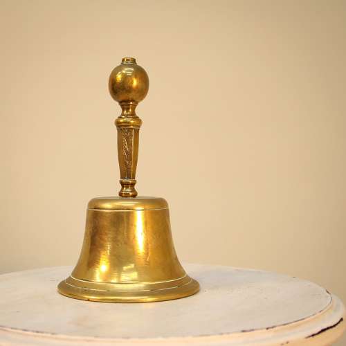 Victorian Style Brass School Bell, Engraved Brass Handle
