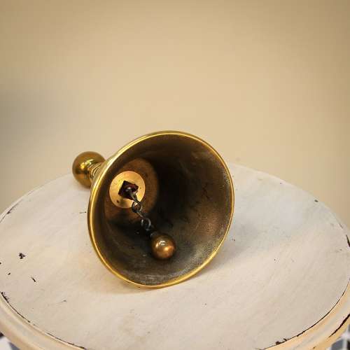 Victorian Style Brass School Bell, Engraved Brass Handle