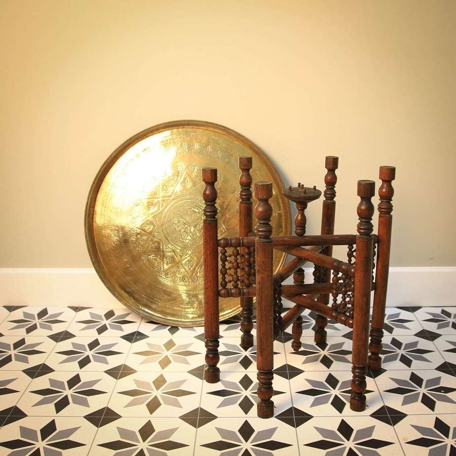 Brass Topped Table Egyptian Hand Crafted Revival Style