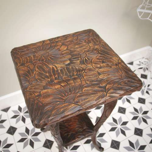 Liberty and Co Side Table Japanese Hand Carved Wood with Two Tiers