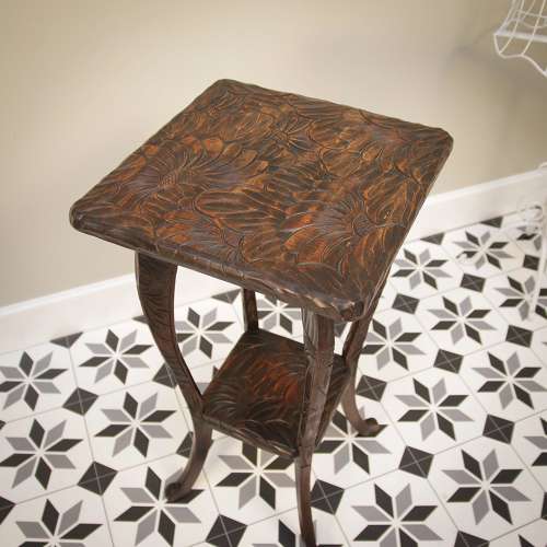 Liberty and Co Side Table Japanese Hand Carved Wood with Two Tiers