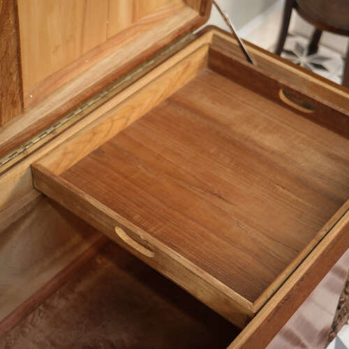 Camphorwood lined chest oriental carved linen trunk