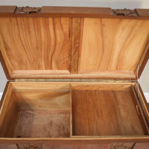 Camphorwood lined chest oriental carved linen trunk