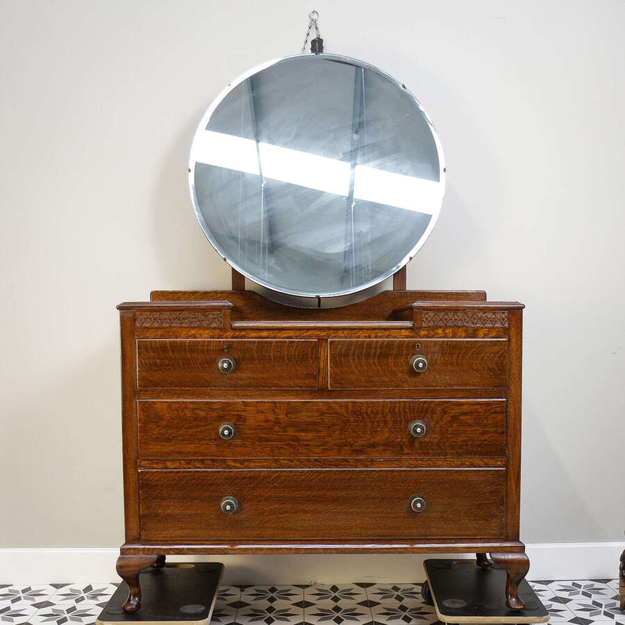 Carved Oak Dressing Table with Mirror 1930s