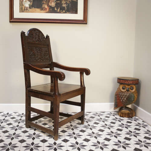 Wainscot Chair Oak 18th Century Hand Carved Back