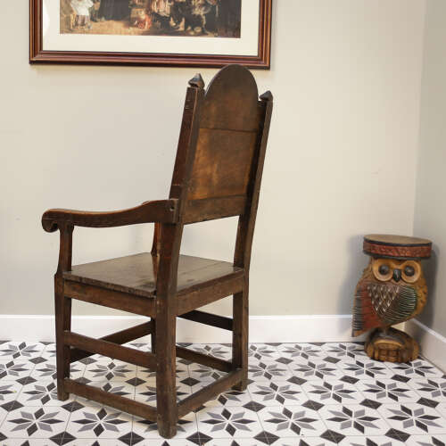 Wainscot Chair Oak 18th Century Hand Carved Back
