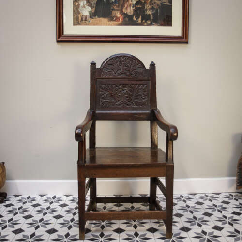 Wainscot Chair Oak 18th Century Hand Carved Back