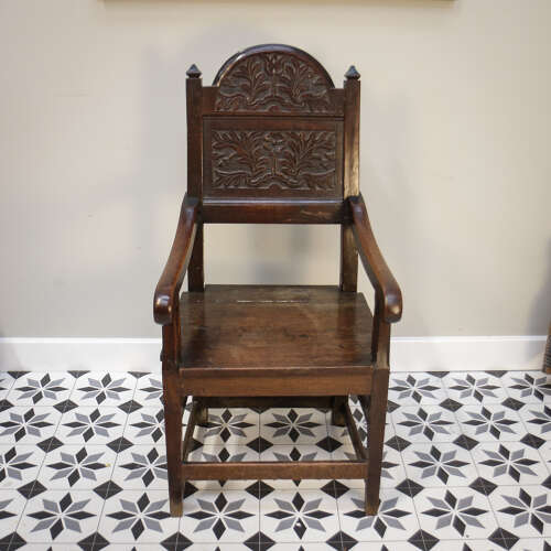 Wainscot Chair Oak 18th Century Hand Carved Back
