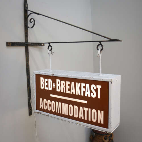 Bed and Breakfast Sign. Double sided Illuminated with Wrought Iron Bracket