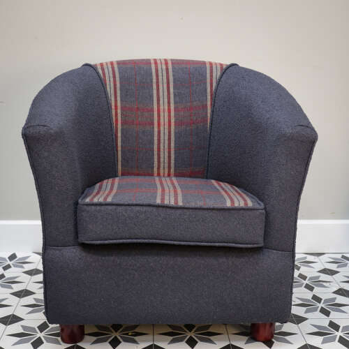 Upholstered Blue and Tartan Tub Chair