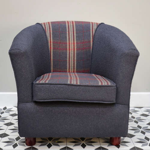 Upholstered Blue and Tartan Tub Chair