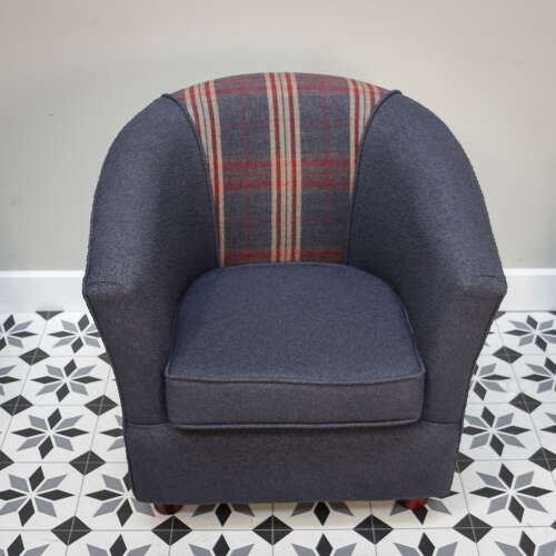 Upholstered Blue and Tartan Tub Chair