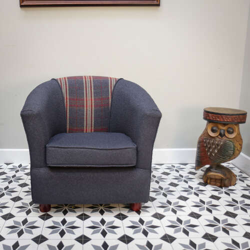 Upholstered Blue and Tartan Tub Chair