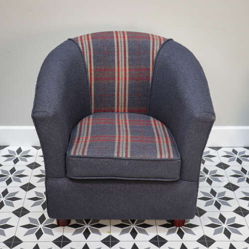 Upholstered Blue and Tartan Tub Chair