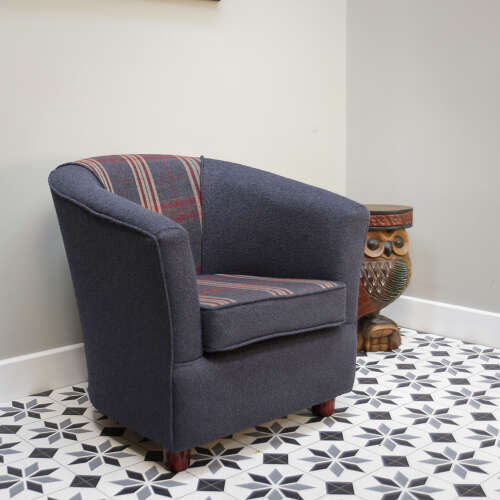 Upholstered Blue and Tartan Tub Chair