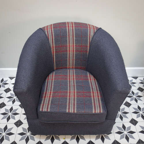 Upholstered Blue and Tartan Tub Chair