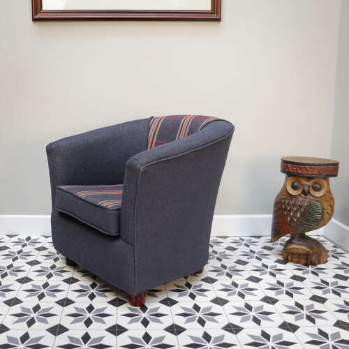 Upholstered Blue and Tartan Tub Chair
