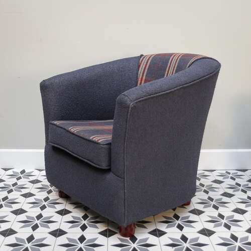 Upholstered Blue and Tartan Tub Chair