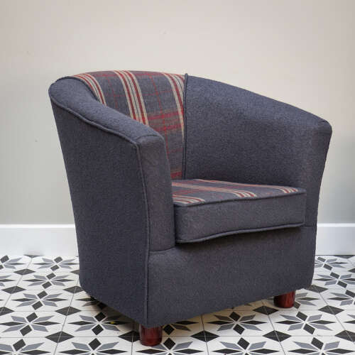 Upholstered Blue and Tartan Tub Chair