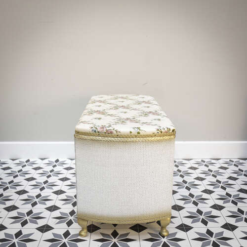 Lloyd Loom Ottoman Bedside Table and Chair Matching Set in White and Gold