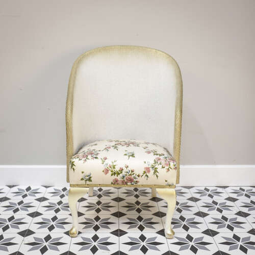 Lloyd Loom Ottoman Bedside Table and Chair Matching Set in White and Gold