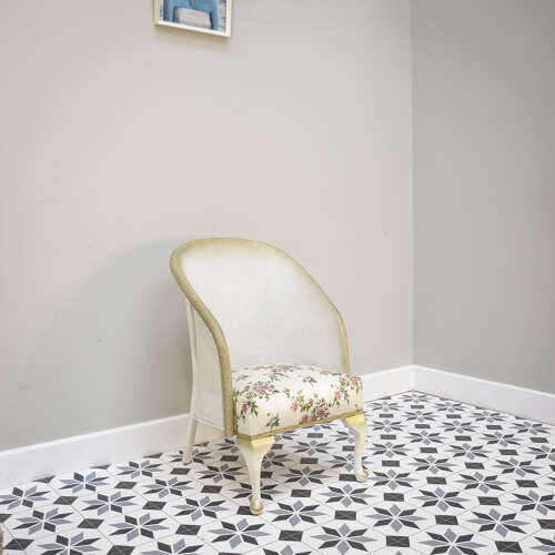 Lloyd Loom Ottoman Bedside Table and Chair Matching Set in White and Gold