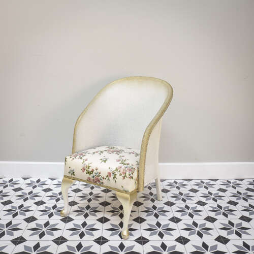 Lloyd Loom Ottoman Bedside Table and Chair Matching Set in White and Gold