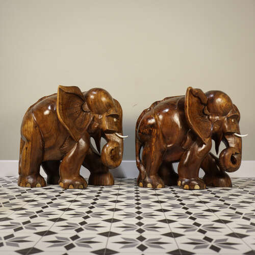 A pair of Large Teak Elephants Mid Century 57cm 22.5inches High