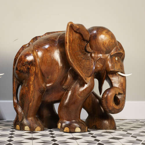 A pair of Large Teak Elephants Mid Century 57cm 22.5inches High