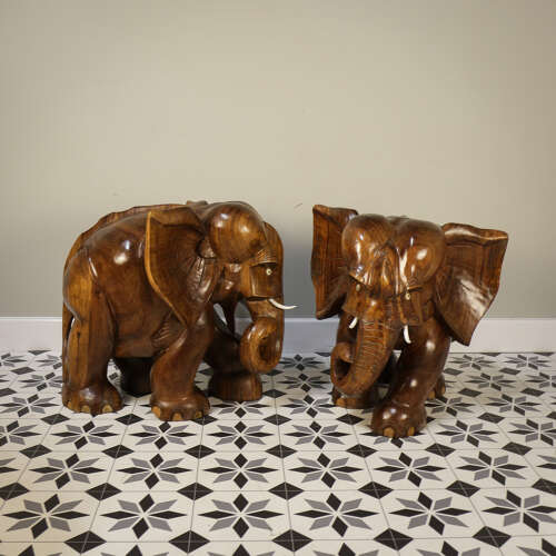 A pair of Large Teak Elephants Mid Century 57cm 22.5inches High