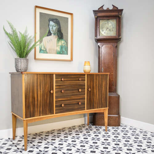 Teak Sideboard Concave Front in Afromosia and Indian Laurel Mid Century Retro