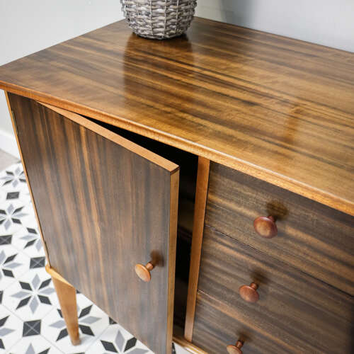 Teak Sideboard Concave Front in Afromosia and Indian Laurel Mid Century Retro