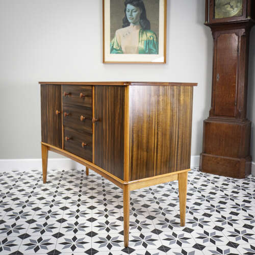 Teak Sideboard Concave Front in Afromosia and Indian Laurel Mid Century Retro