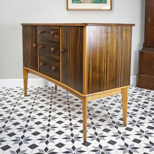 Teak Sideboard Concave Front in Afromosia and Indian Laurel Mid Century Retro