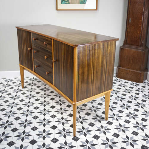 Teak Sideboard Concave Front in Afromosia and Indian Laurel Mid Century Retro