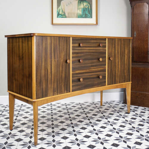 Teak Sideboard Concave Front in Afromosia and Indian Laurel Mid Century Retro