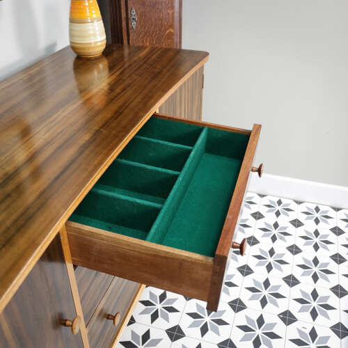 Teak Sideboard Concave Front in Afromosia and Indian Laurel Mid Century Retro