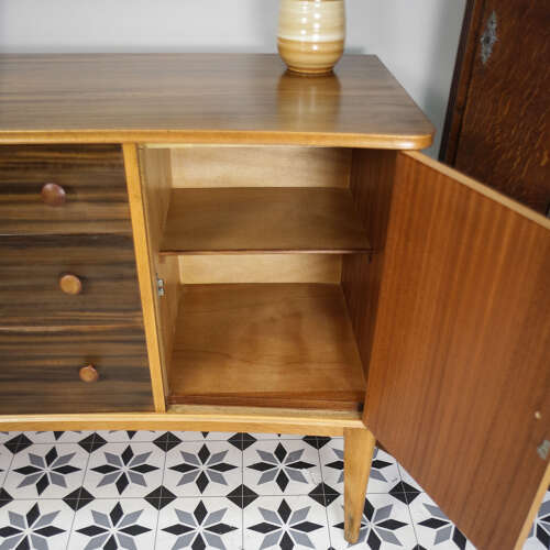 Teak Sideboard Concave Front in Afromosia and Indian Laurel Mid Century Retro