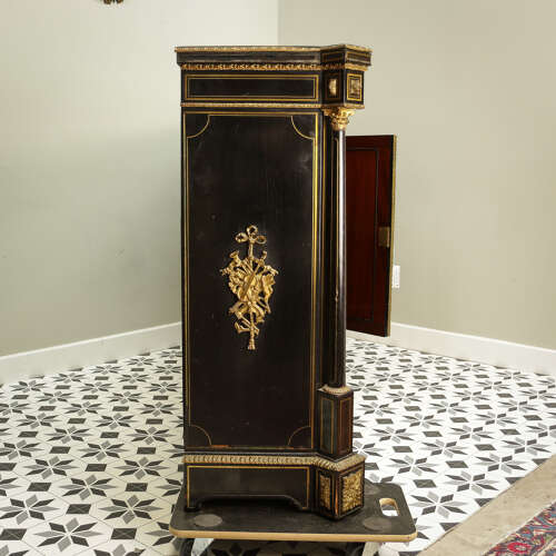 Antique Ebonised and Gilt Brass Credenza 19th Century with Porcelain Plaques