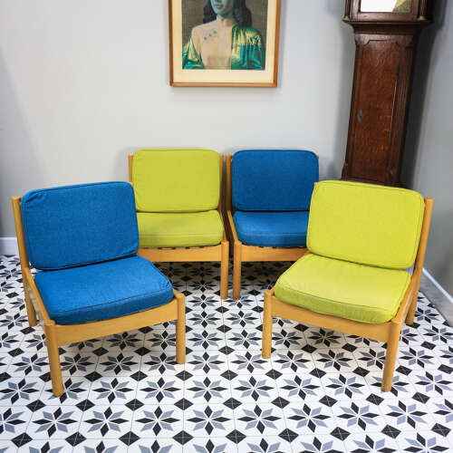 Ercol 747 Modular Lounge Chairs Set of 4 in Teal and Green.