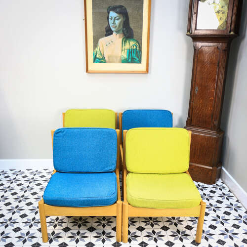 Ercol 747 Modular Lounge Chairs Set of 4 in Teal and Green.