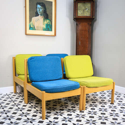 Ercol 747 Modular Lounge Chairs Set of 4 in Teal and Green.
