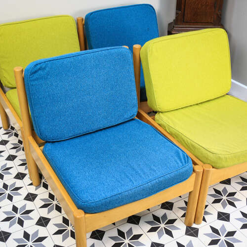Ercol 747 Modular Lounge Chairs Set of 4 in Teal and Green.