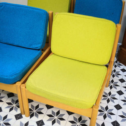 Ercol 747 Modular Lounge Chairs Set of 4 in Teal and Green.