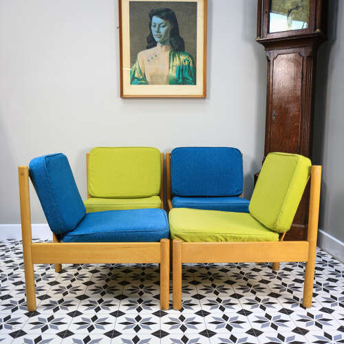 Ercol 747 Modular Lounge Chairs Set of 4 in Teal and Green.